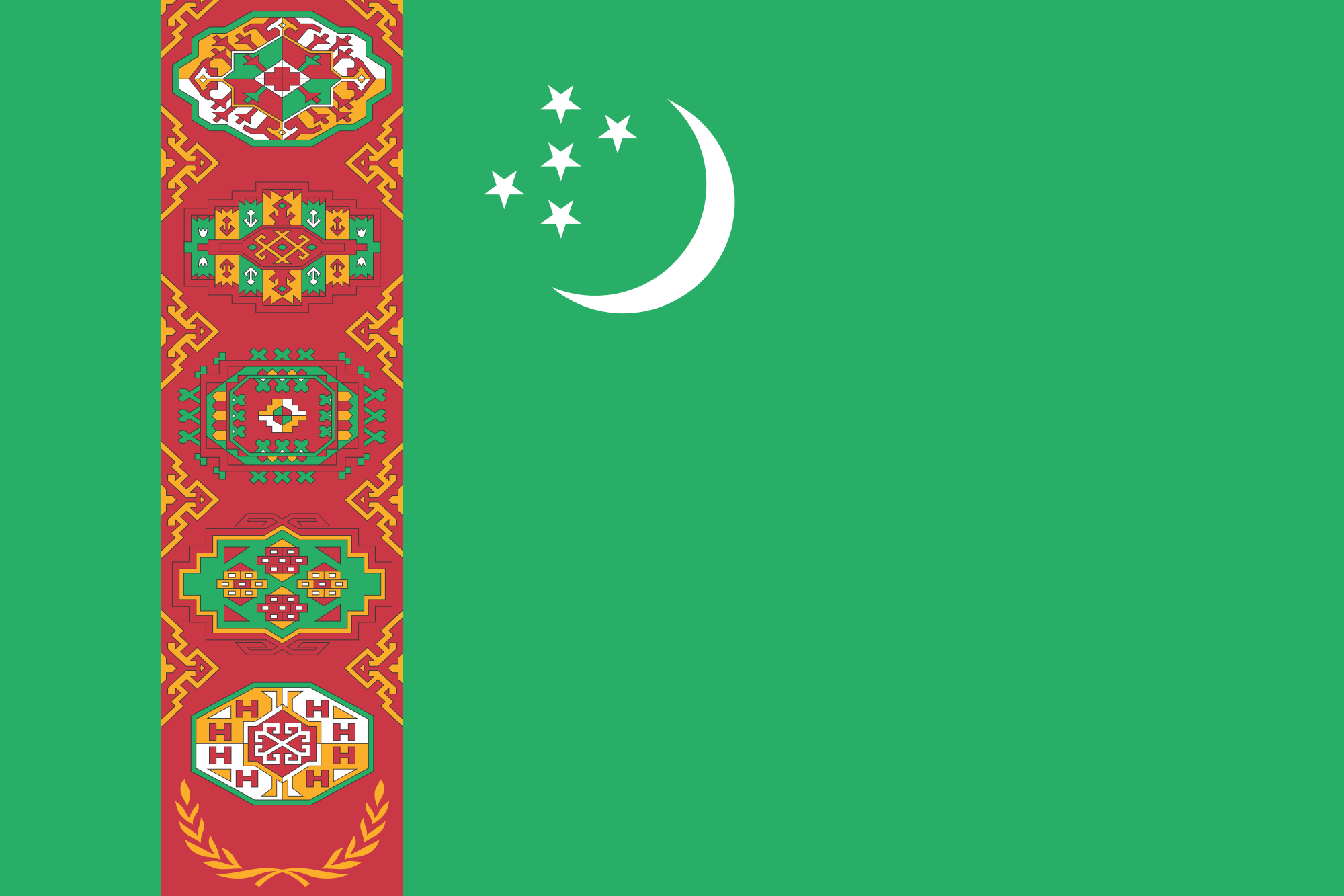 Κεντρική Ασία: Σημαία Τουρκμενιστάν Turkmenistan 